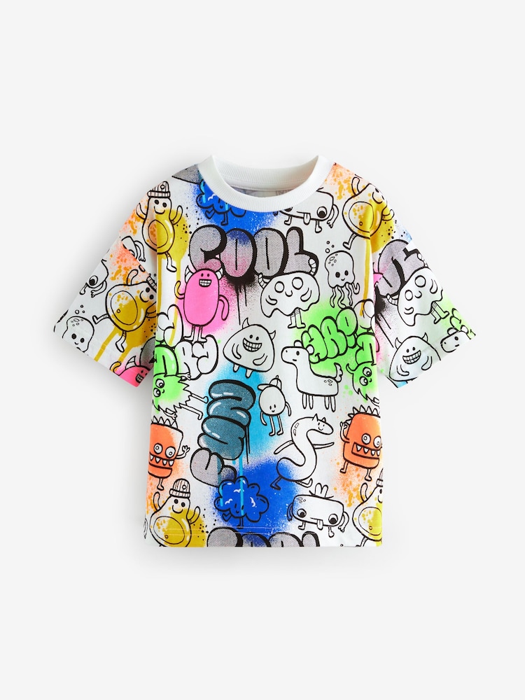 Weiß - Kurzärmeliges Graffiti-T-Shirt aus 100 % Baumwolle (3M.–7J.) - Bild 1 von 4