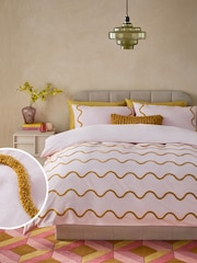 Peach Pink Tufted Wave 100% Cotton Duvet Cover and Pillowcase Set - Image 1 of 4
