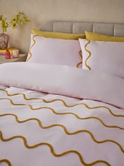 Peach Pink Tufted Wave 100% Cotton Duvet Cover and Pillowcase Set - Image 2 of 4