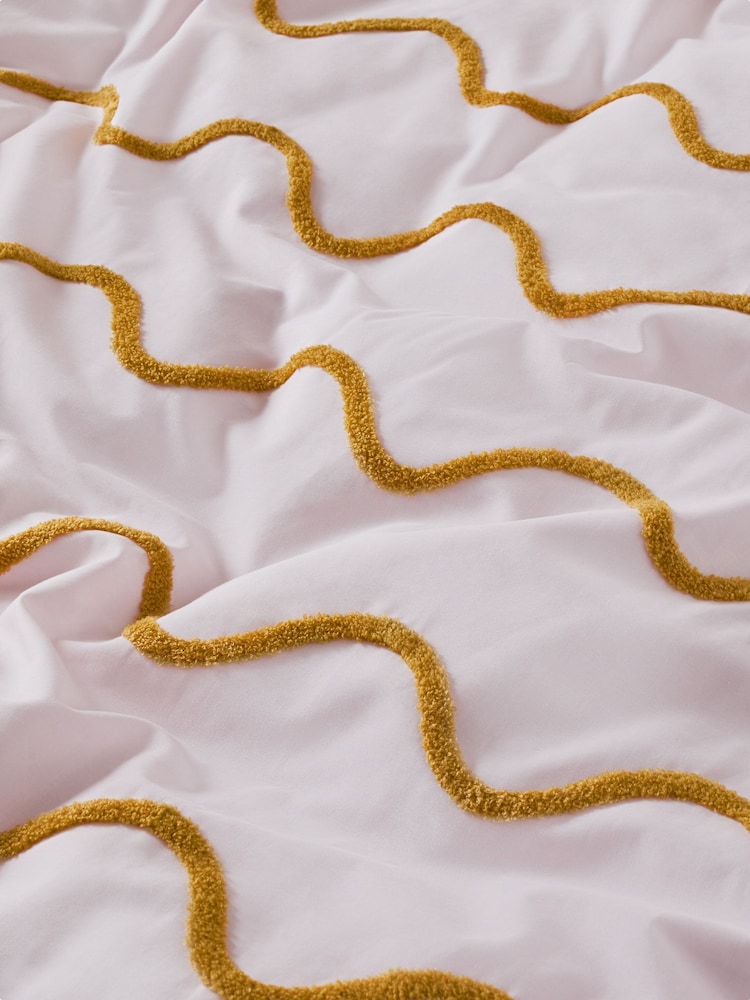 Peach Pink Tufted Wave 100% Cotton Duvet Cover and Pillowcase Set - Image 3 of 4