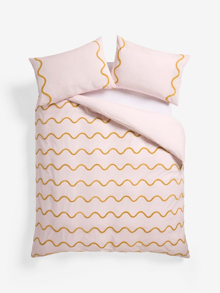 Peach Pink Tufted Wave 100% Cotton Duvet Cover and Pillowcase Set - Image 4 of 4