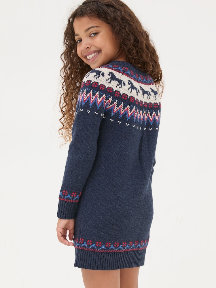 FatFace Multi Fairisle Pattern Horse Knitted Dress - Image 2 of 5