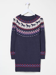 FatFace Multi Fairisle Pattern Horse Knitted Dress - Image 5 of 5