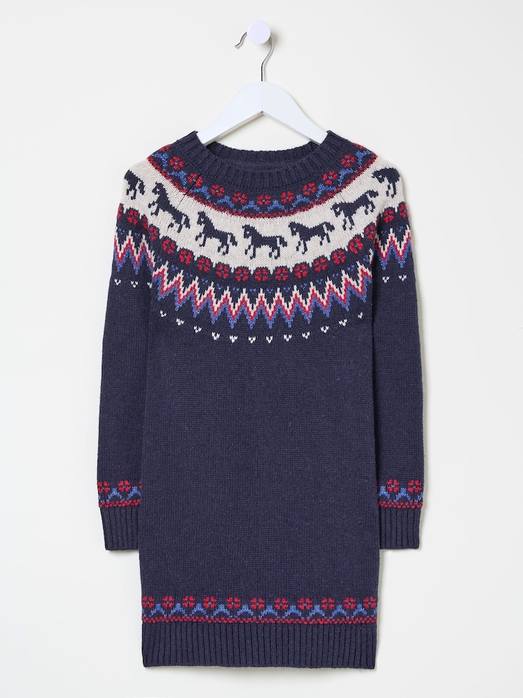 FatFace Multi Fairisle Pattern Horse Knitted Dress - Image 5 of 5