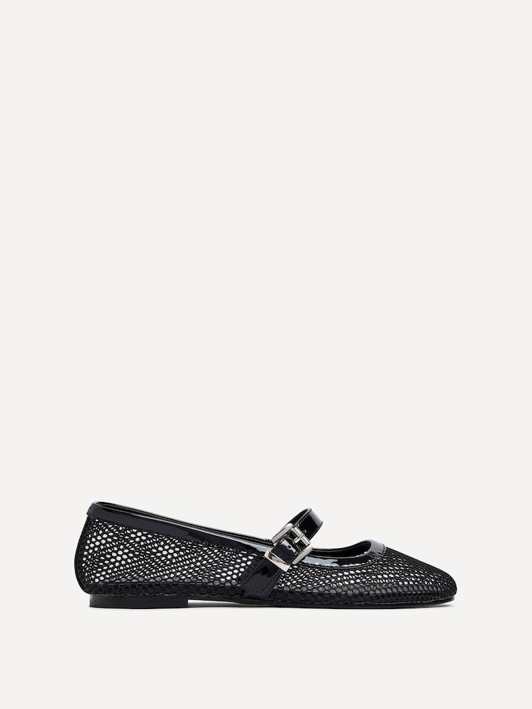 Linzi Black Arielle Flat PU Mesh Mary Jane Shoes - Image 2 of 5