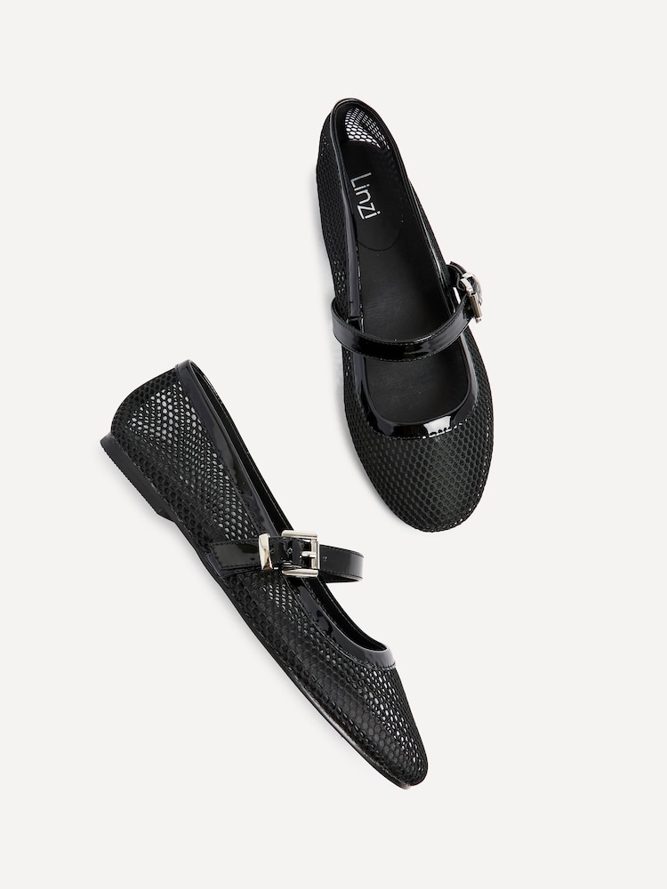 Linzi Black Arielle Flat PU Mesh Mary Jane Shoes - Image 5 of 5
