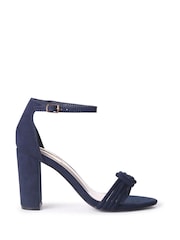 Linzi Blue Harri Block Heeled Sandals With Front Knot Detail - Image 2 of 4