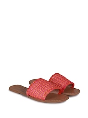 Linzi Pink Flamingo Raffia Slip On Sliders With Fringing - Image 3 of 4