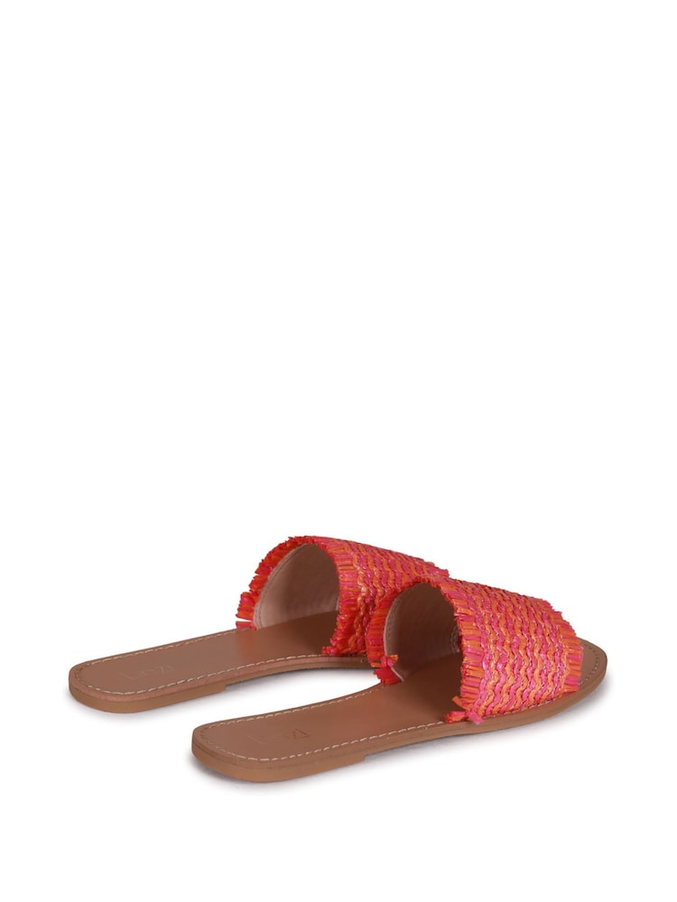 Linzi Pink Flamingo Raffia Slip On Sliders With Fringing - Image 4 of 4