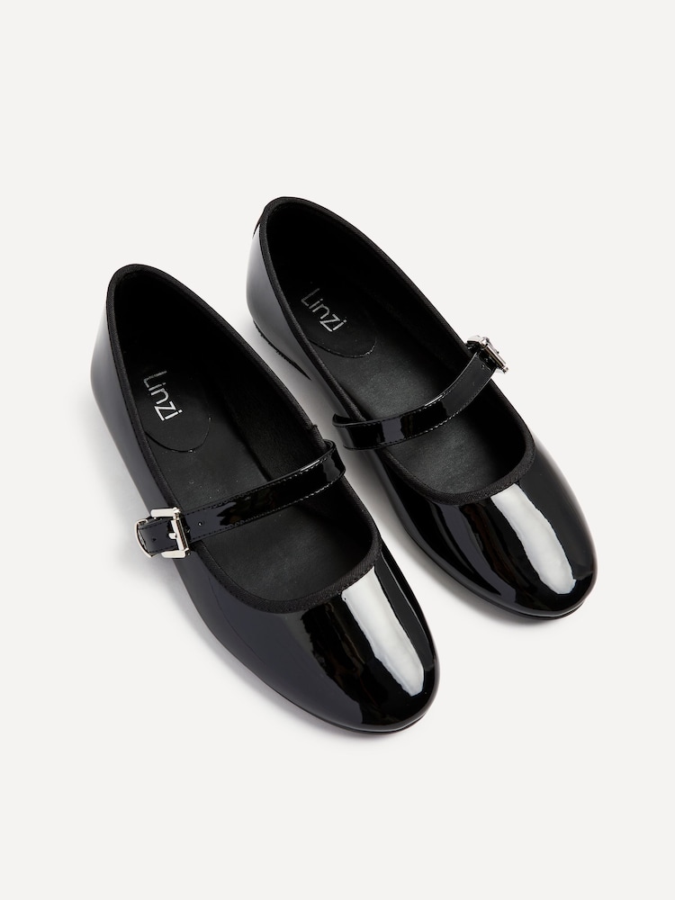 Linzi Black Patent Odette Flat PU Mary Jane Shoes - Image 5 of 5