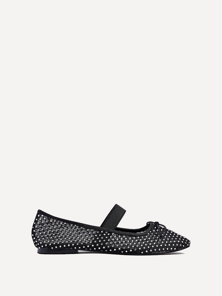 Linzi Black Cecilia Flat Diamante Embellished Mary Jane Shoes - Image 2 of 5