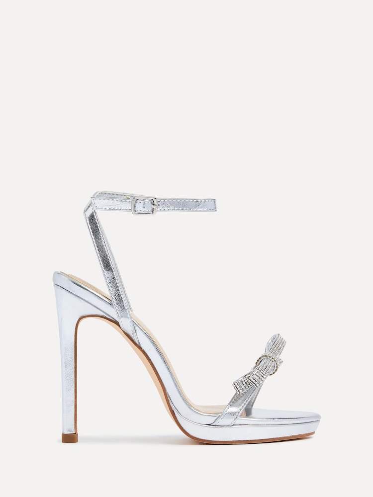 Linzi Silver Glorious Barely There Heels With Diamante Front Detail - Image 2 of 5