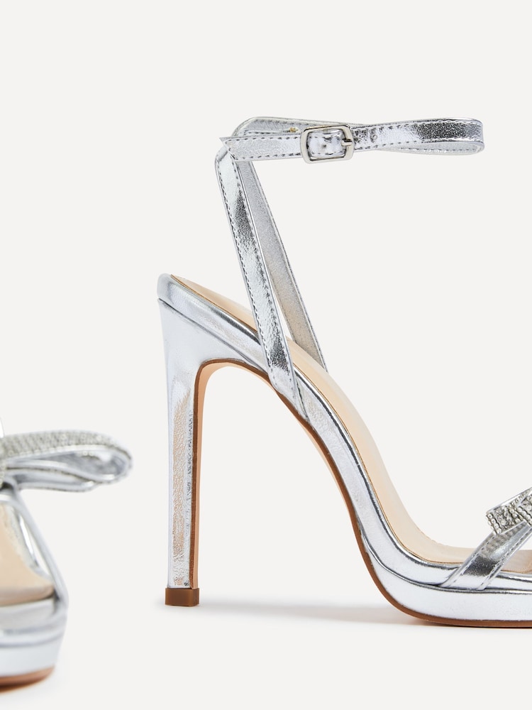 Linzi Silver Glorious Barely There Heels With Diamante Front Detail - Image 5 of 5