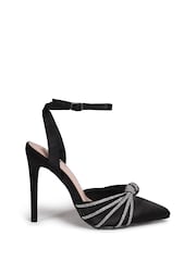 Linzi Black Illuminate Court Heels With Diamante Knotted Detail - Image 2 of 4
