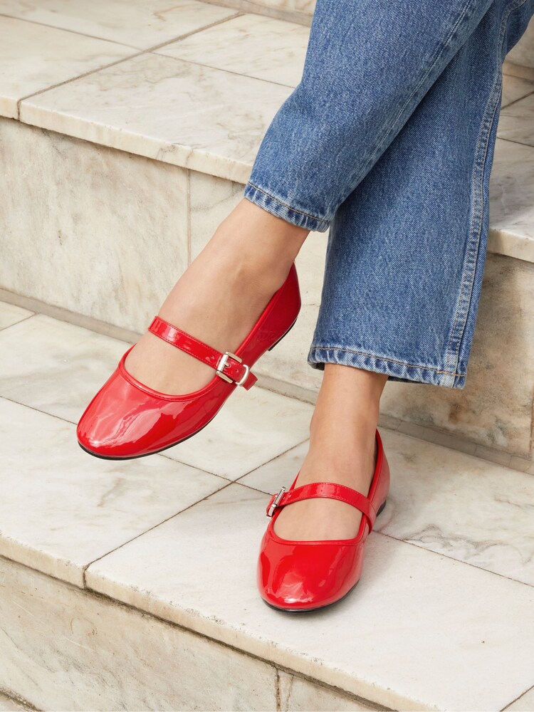 Linzi Red Odette Flat PU Mary Jane Shoes - Image 2 of 5