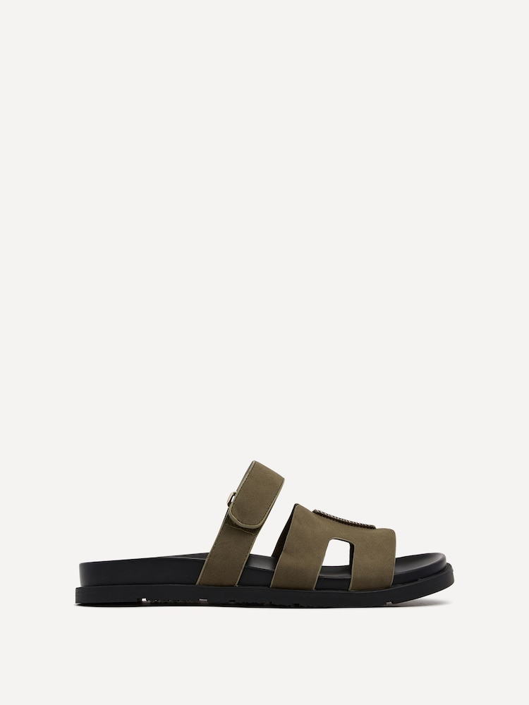 Linzi Mid Green Emmy Gladiator Velcro Strap Flat Sliders - Image 2 of 5