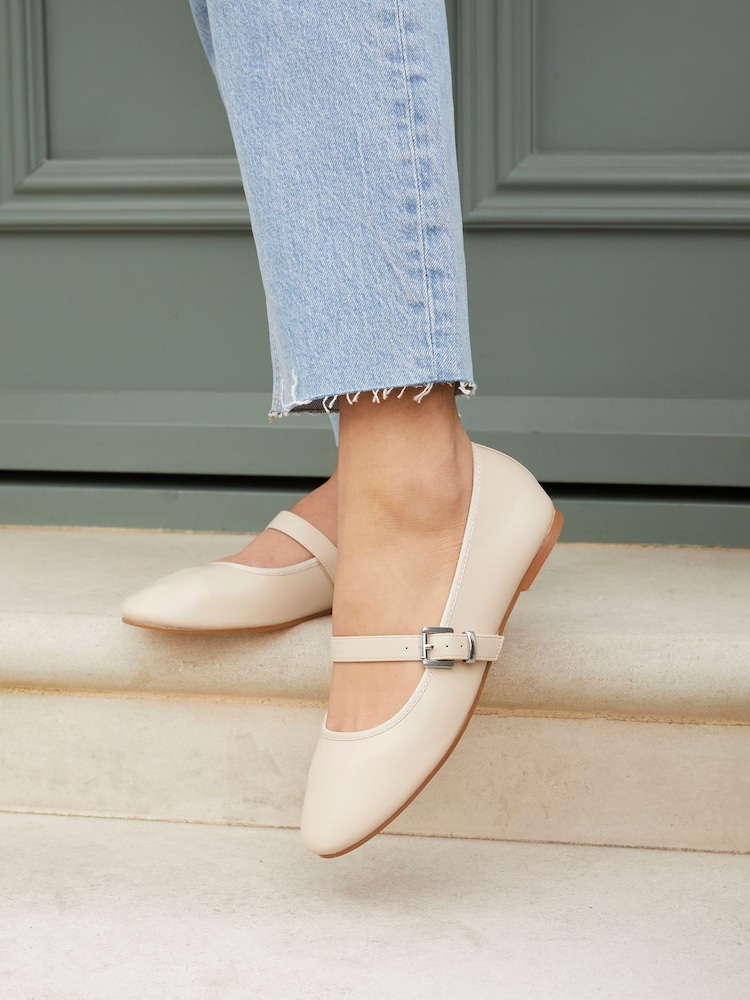 Linzi Nude Odette Flat PU Mary Jane Shoes - Image 1 of 6