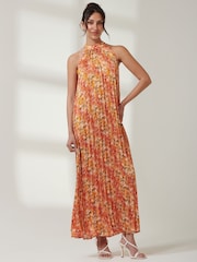 Jolie Moi Orange Halter Neck Pleated Maxi Dress - Image 1 of 7