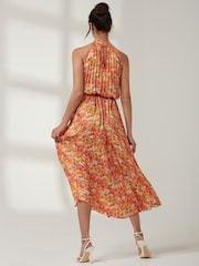 Jolie Moi Orange Halter Neck Pleated Maxi Dress - Image 3 of 7
