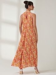 Jolie Moi Orange Halter Neck Pleated Maxi Dress - Image 4 of 7