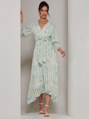 Jolie Moi Maxikleid mit Puffärmeln, V-Ausschnitt und Bindegürtel - Bild 6 von 7