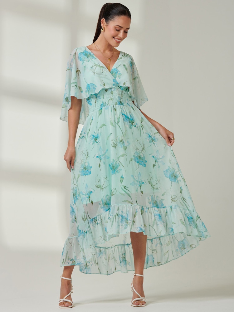 Jolie Moi Green Frill V-Neck Chiffon Maxi Dress - Image 1 of 6 Jolie Moi Green Frill V-Neck Chiffon Maxi Dress - Image 1 of 6