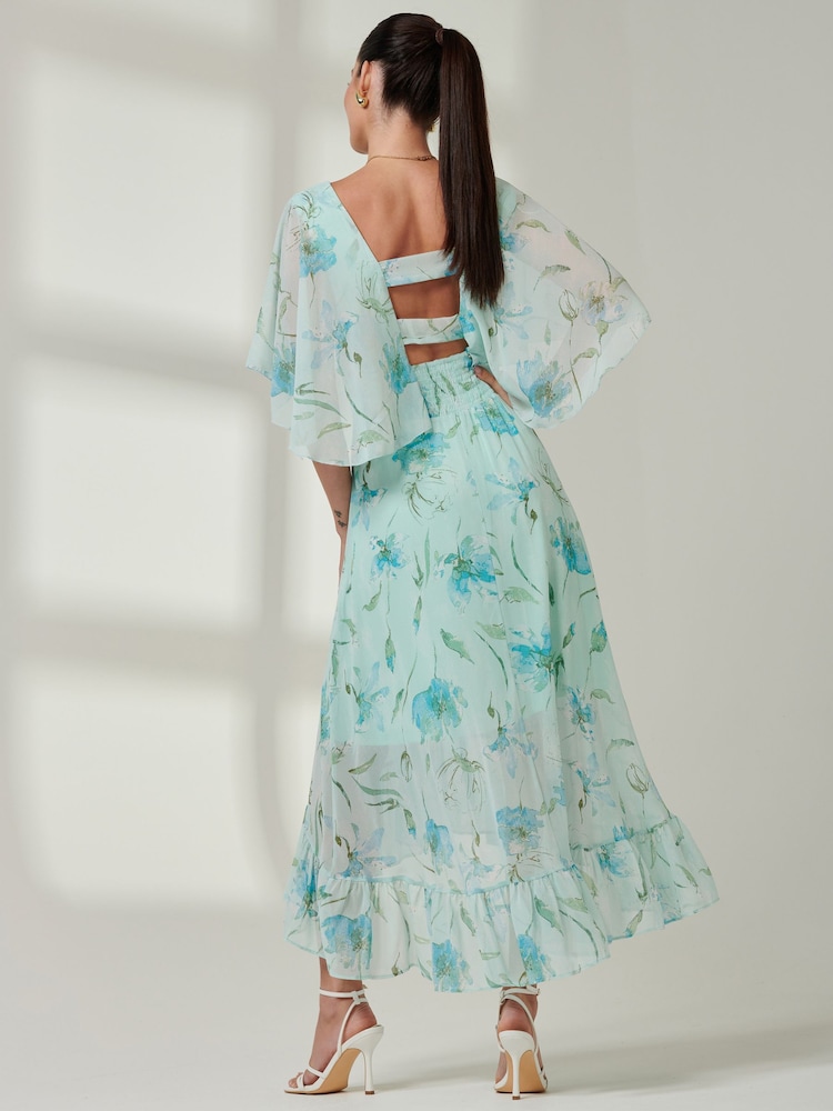 Jolie Moi Green Frill V-Neck Chiffon Maxi Dress - Image 2 of 6 Jolie Moi Green Frill V-Neck Chiffon Maxi Dress - Image 2 of 6