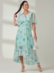 Jolie Moi Green Frill V-Neck Chiffon Maxi Dress - Image 4 of 6
