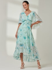 Jolie Moi Green Frill V-Neck Chiffon Maxi Dress - Image 5 of 6