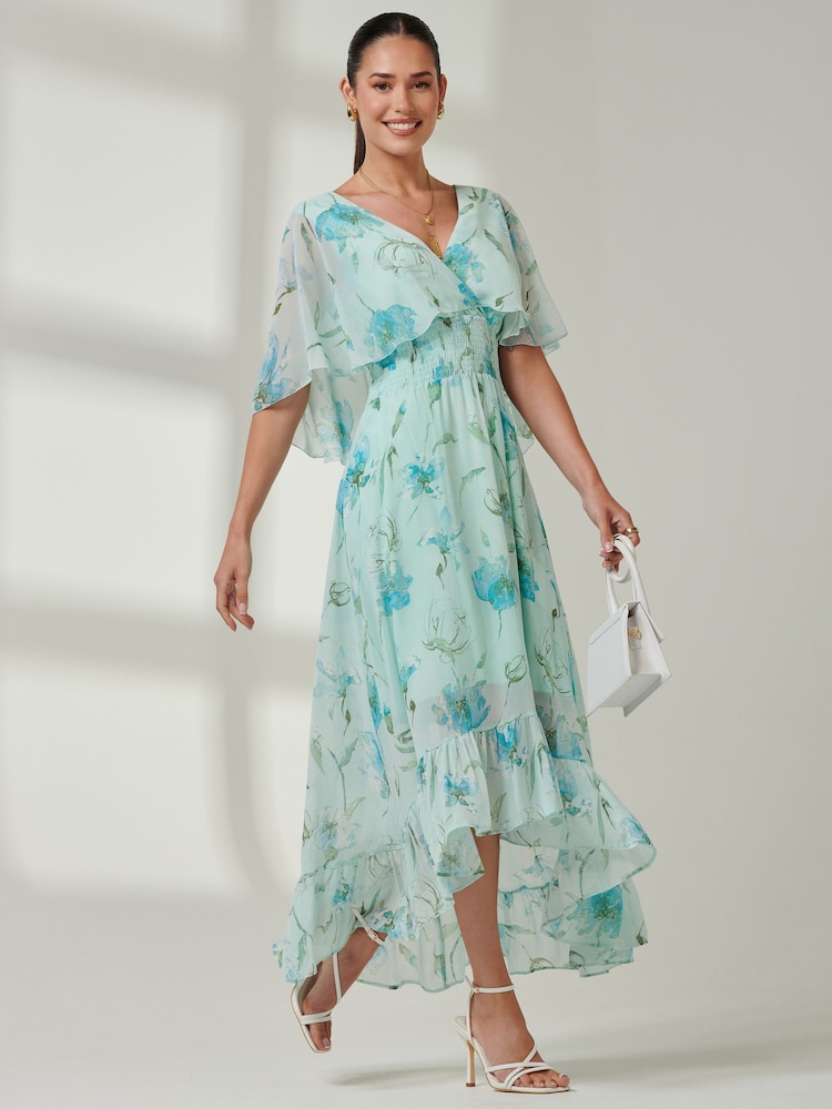 Jolie Moi Green Frill V-Neck Chiffon Maxi Dress - Image 6 of 6 Jolie Moi Green Frill V-Neck Chiffon Maxi Dress - Image 6 of 6