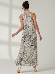 Jolie Moi Black/White Halter Neck Pleated Maxi Dress - Image 2 of 6