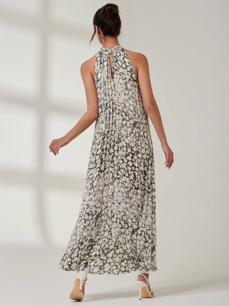 Jolie Moi Black/White Halter Neck Pleated Maxi Dress - Image 2 of 6