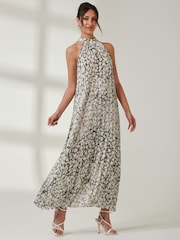 Jolie Moi Black/White Halter Neck Pleated Maxi Dress - Image 5 of 6