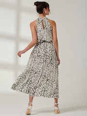 Jolie Moi Black/White Halter Neck Pleated Maxi Dress - Image 6 of 6