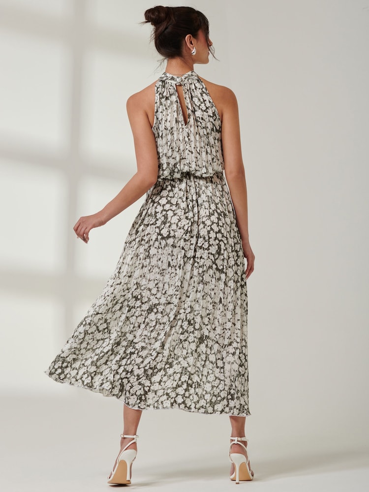 Jolie Moi Black/White Halter Neck Pleated Maxi Dress - Image 6 of 6