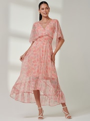Jolie Moi Orange Frill V-Neck Chiffon Maxi Dress - Image 1 of 7