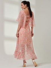 Jolie Moi Orange Frill V-Neck Chiffon Maxi Dress - Image 2 of 7