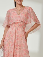 Jolie Moi Orange Frill V-Neck Chiffon Maxi Dress - Image 3 of 7