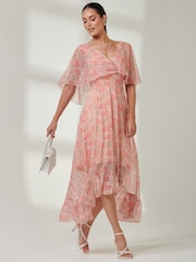 Jolie Moi Orange Frill V-Neck Chiffon Maxi Dress - Image 4 of 7
