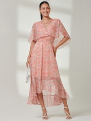 Jolie Moi Orange Frill V-Neck Chiffon Maxi Dress - Image 5 of 7