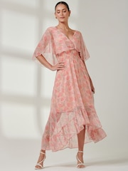 Jolie Moi Orange Frill V-Neck Chiffon Maxi Dress - Image 6 of 7