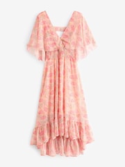 Jolie Moi Orange Frill V-Neck Chiffon Maxi Dress - Image 7 of 7
