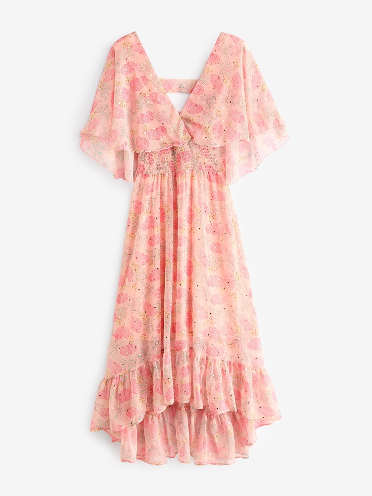 Jolie Moi Orange Frill V-Neck Chiffon Maxi Dress - Image 7 of 7