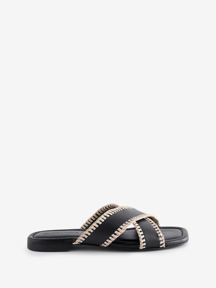 JD Williams Black Leather Cross-Over Slides in Wide Fit - Image 5 of 5 JD Williams Black Leather Cross-Over Slides in Wide Fit - Image 5 of 5