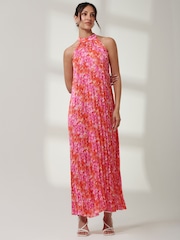 Jolie Moi Pink Halter Neck Pleated Maxi Dress - Image 1 of 6