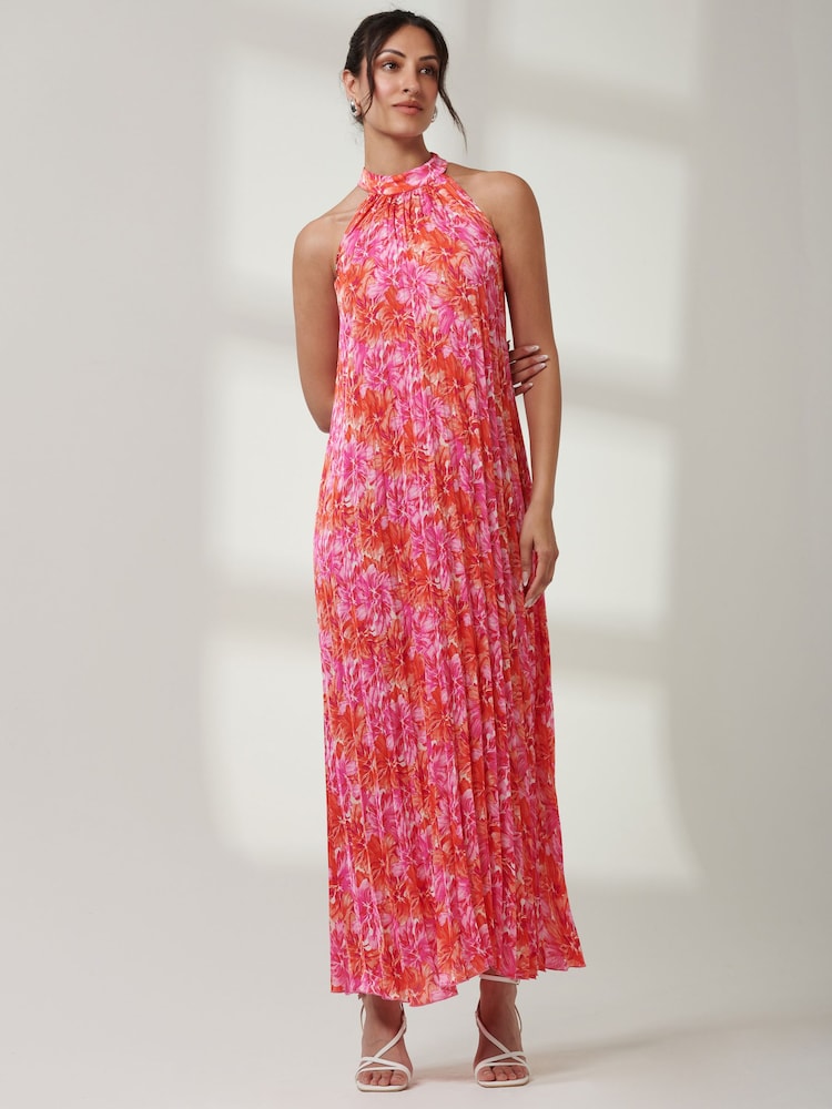 Jolie Moi Pink Halter Neck Pleated Maxi Dress - Image 1 of 6