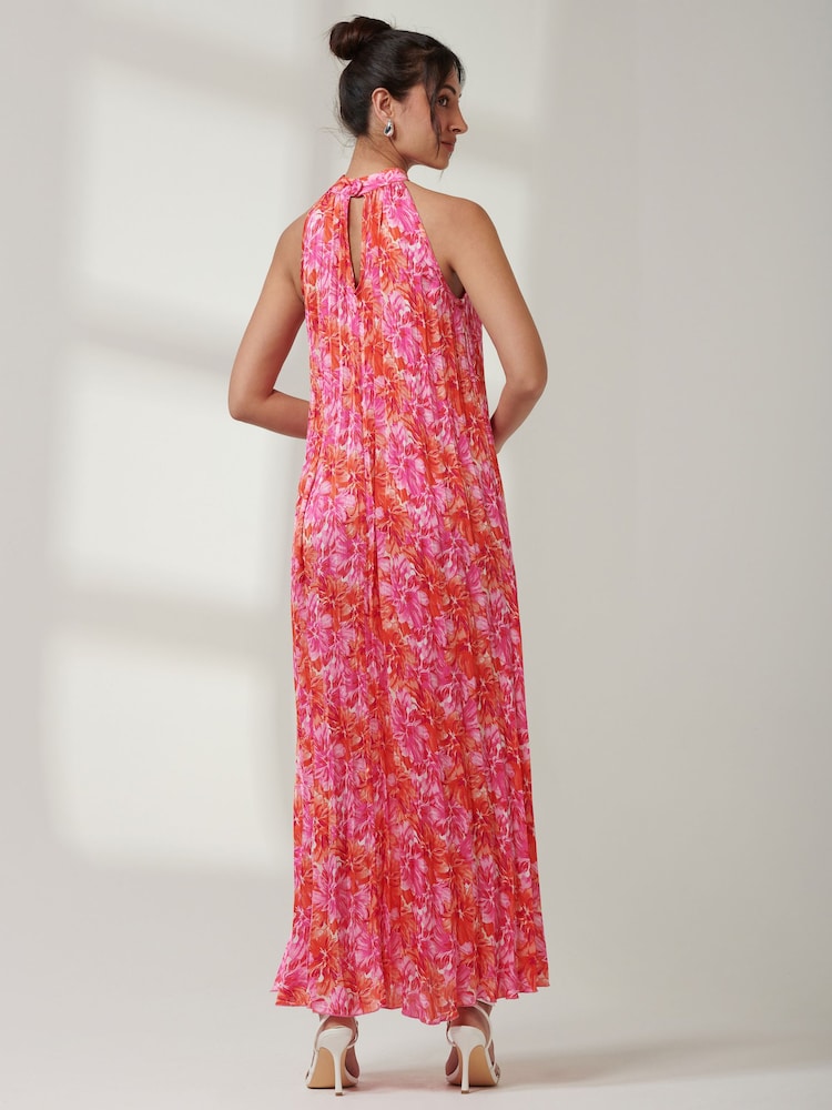 Jolie Moi Pink Halter Neck Pleated Maxi Dress - Image 2 of 6