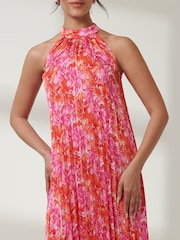 Jolie Moi Pink Halter Neck Pleated Maxi Dress - Image 3 of 6