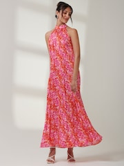 Jolie Moi Pink Halter Neck Pleated Maxi Dress - Image 4 of 6