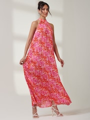 Jolie Moi Pink Halter Neck Pleated Maxi Dress - Image 5 of 6